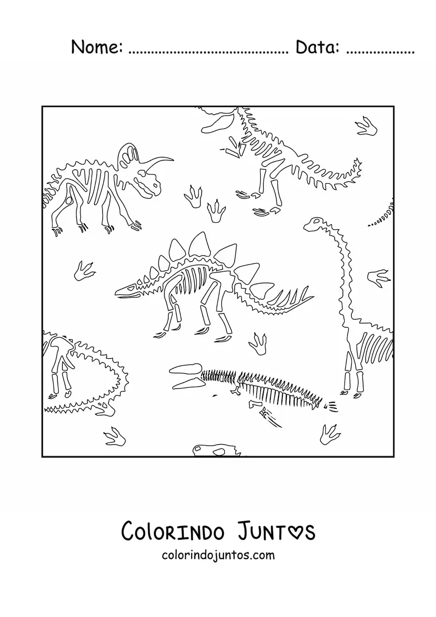 Desenho para colorir de ossos de dinossauros