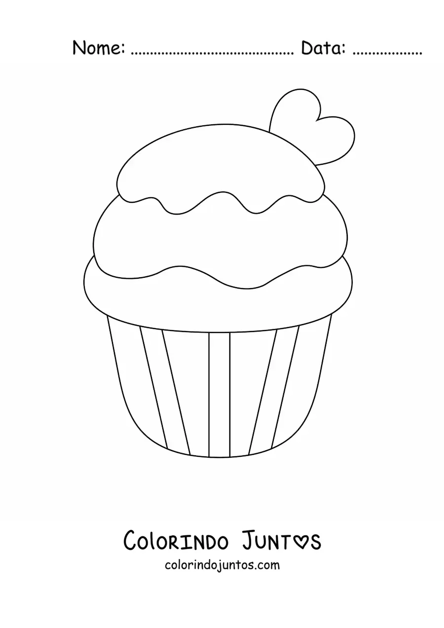 Desenho para colorir de um cupcake com coracao