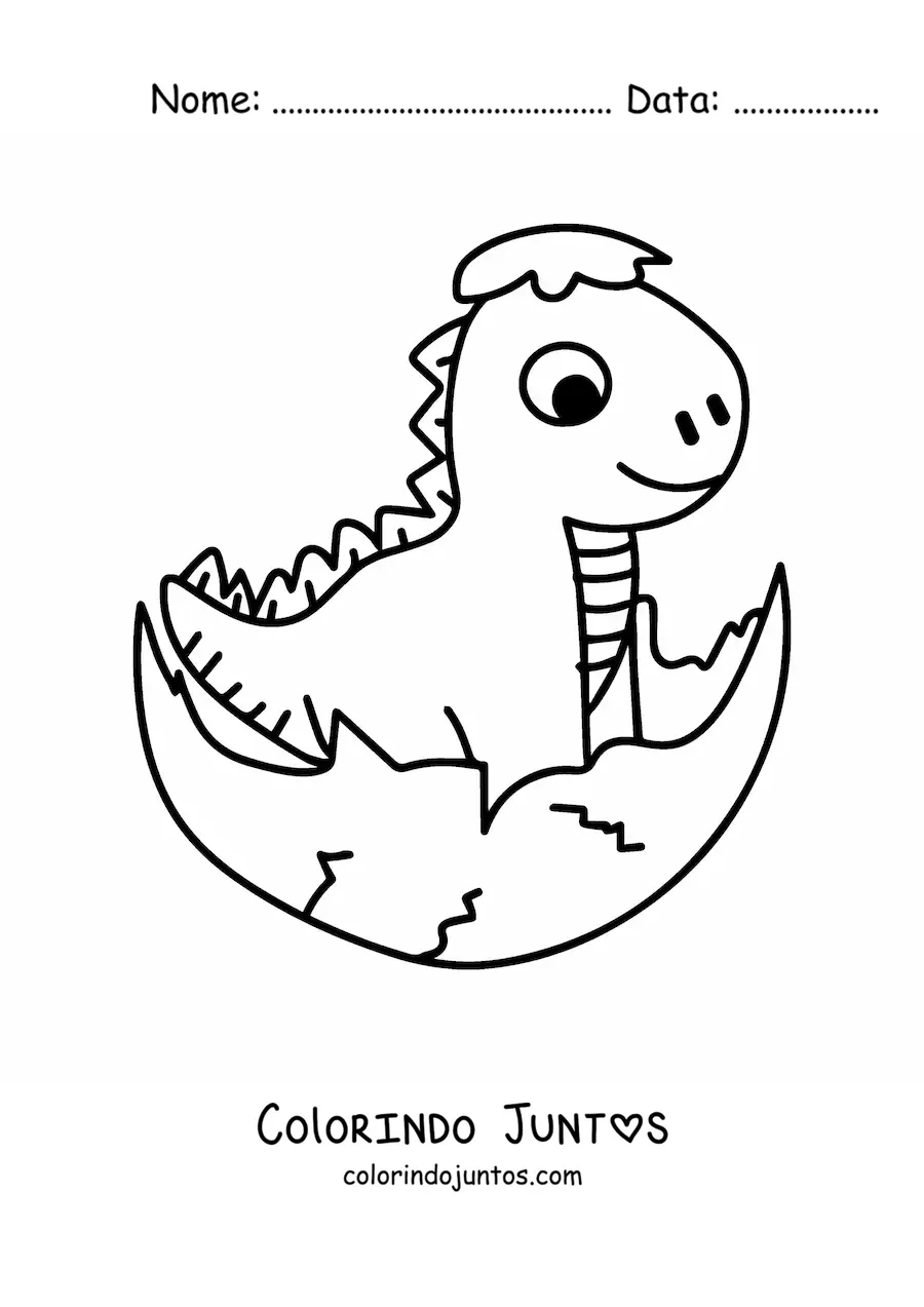 Desenho para colorir de dinossauro bebê fofo animado em um ovo