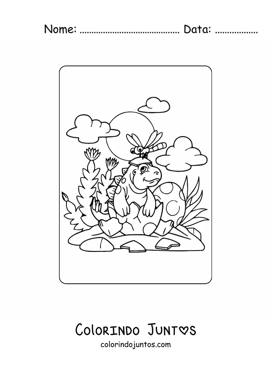 Desenho para colorir de dinossauro recém-nascido em um ovo