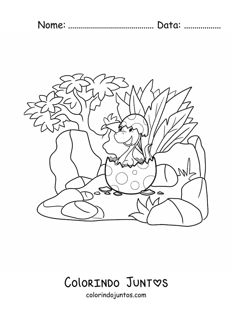 Desenho para colorir de dinossauro saindo do ovo