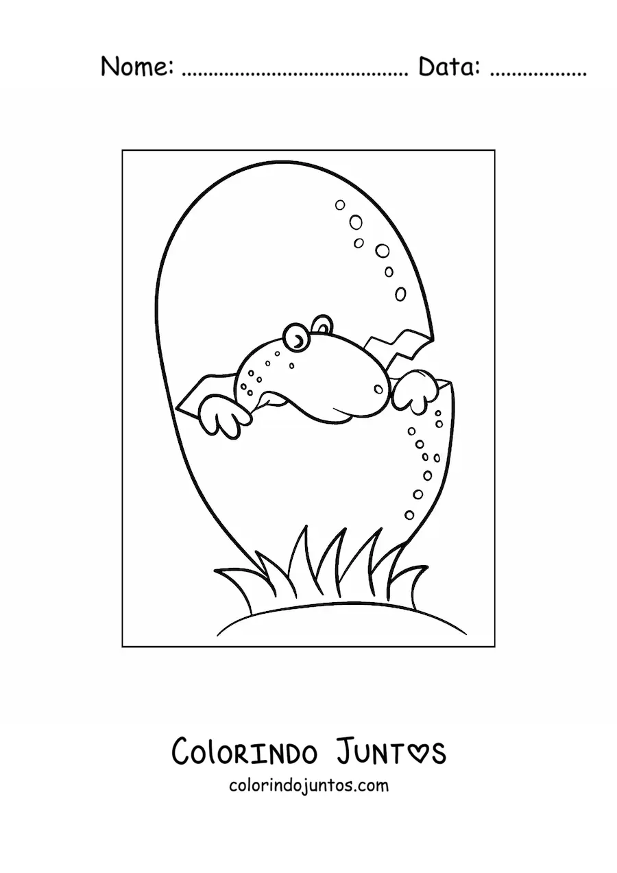 Desenho para colorir de dinossauro animado saindo do ovo