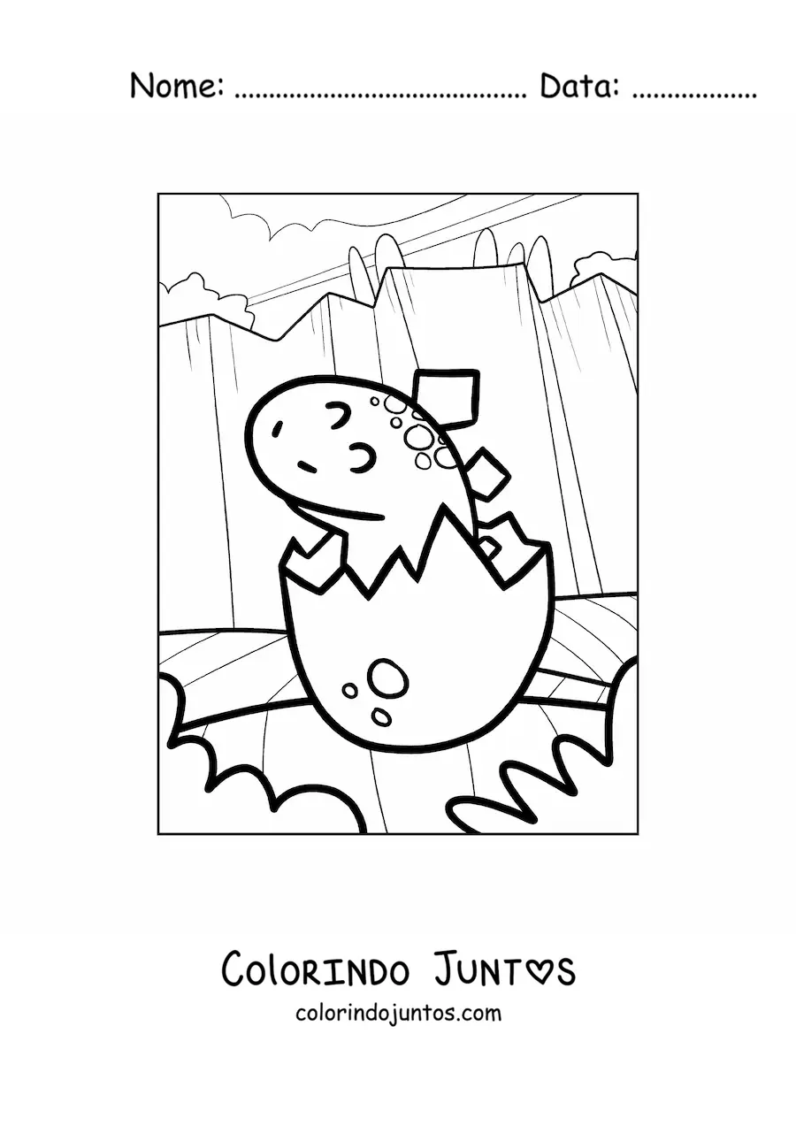 Desenho para colorir de dinossauro fácil saindo do ovo