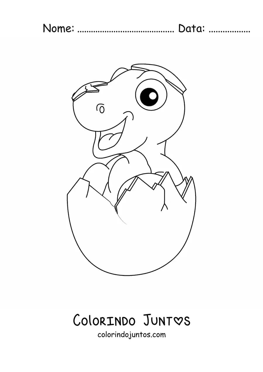 Desenho para colorir de dinossauro grande saindo do ovo