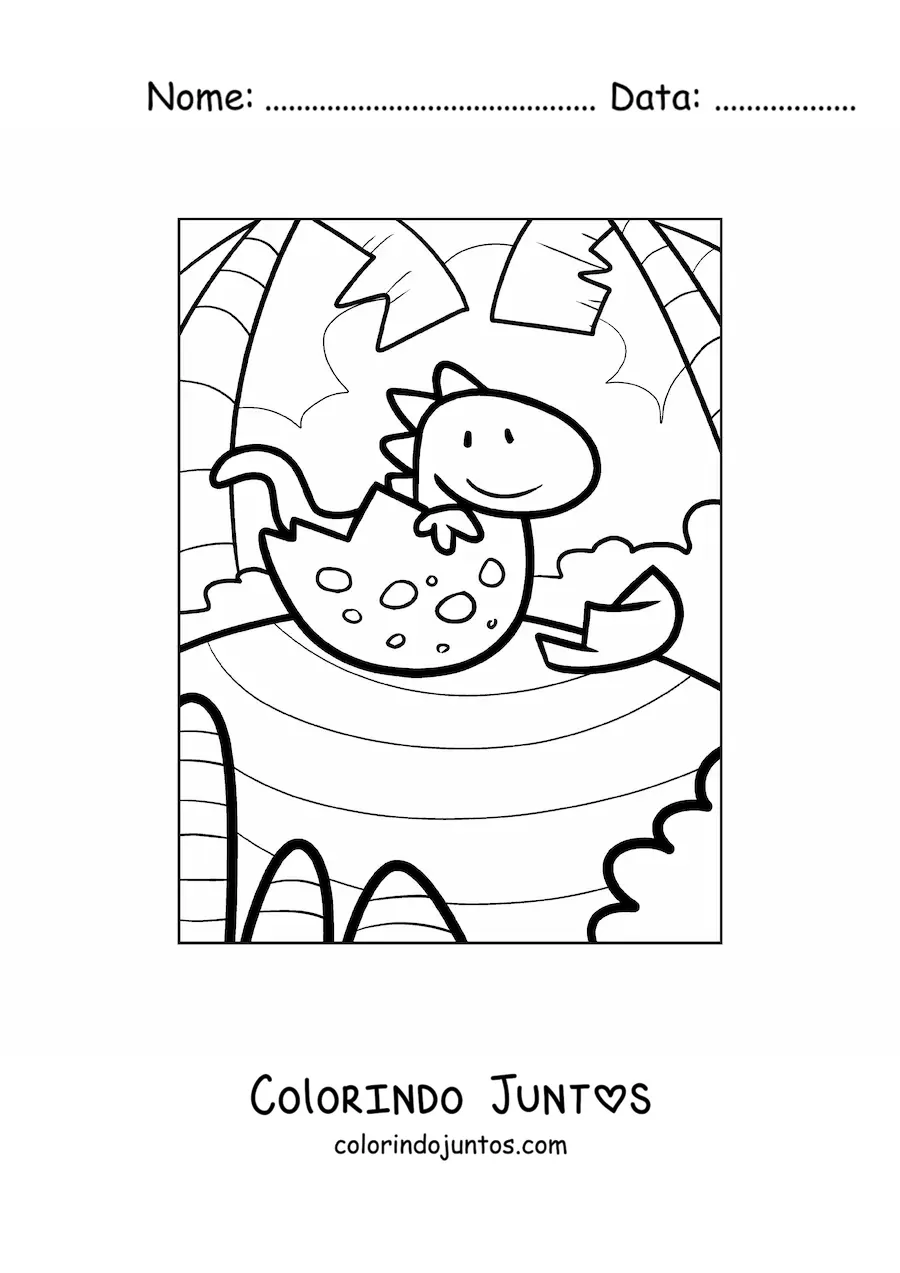 Desenho para colorir de desenho de um dinossauro saindo do ovo