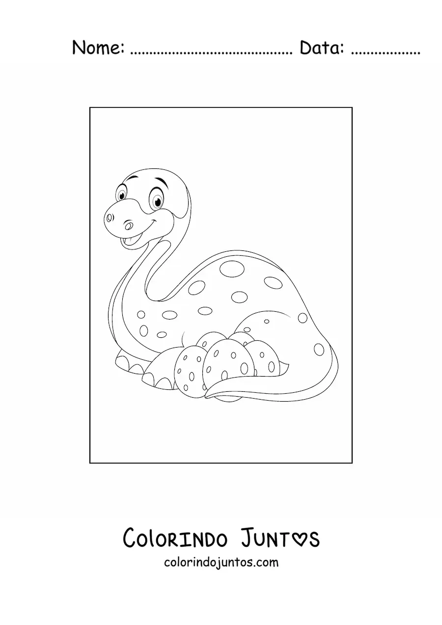 Desenho para colorir de mamãe dinossauro com seus ovos