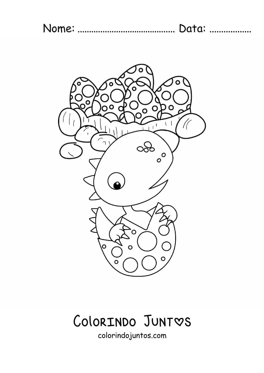 Desenho para colorir de ovos de dinossauro com bebê fofo