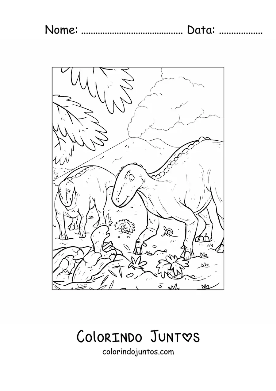 Desenho para colorir de dinossauros recém-nascidos com a mamãe