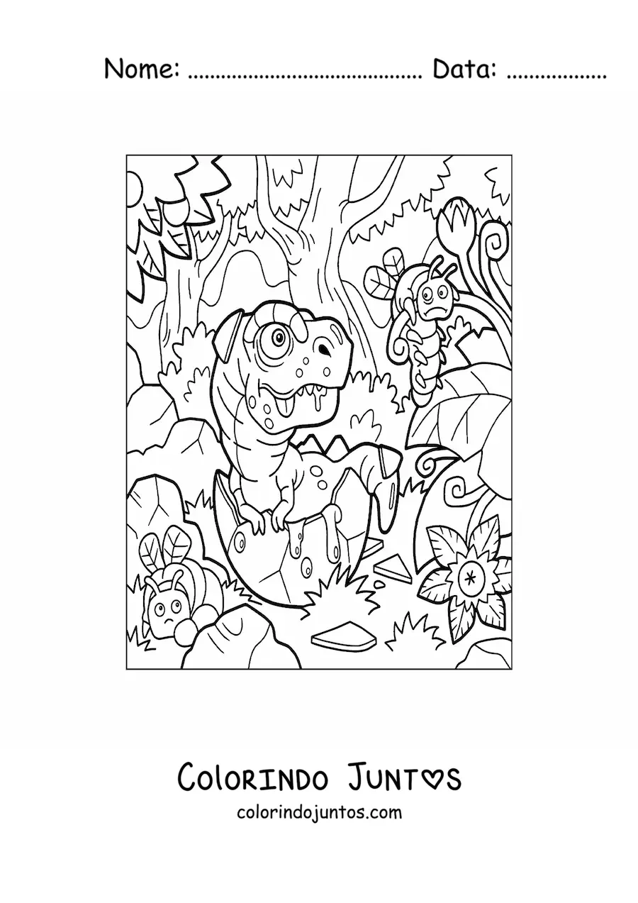 Desenho para colorir de dinossauro carnívoro saindo do ovo