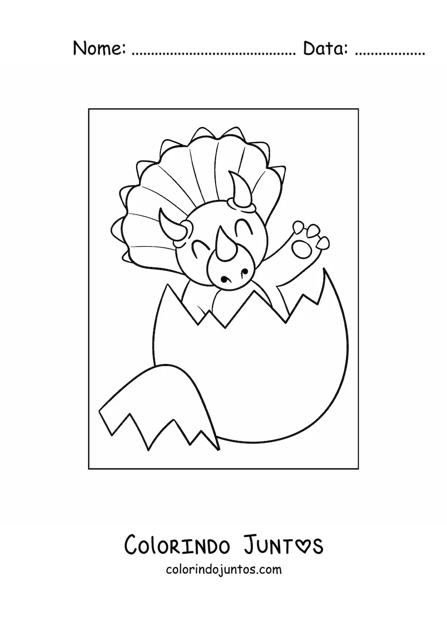Desenho para colorir de tricerátops bebê saindo do ovo
