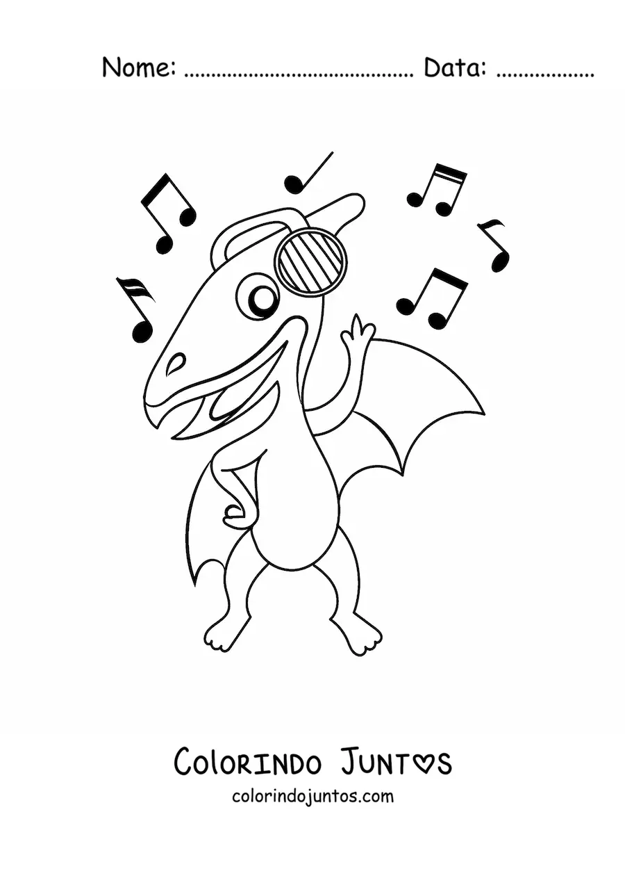 Desenho para colorir de dinossauro voador animado dançando