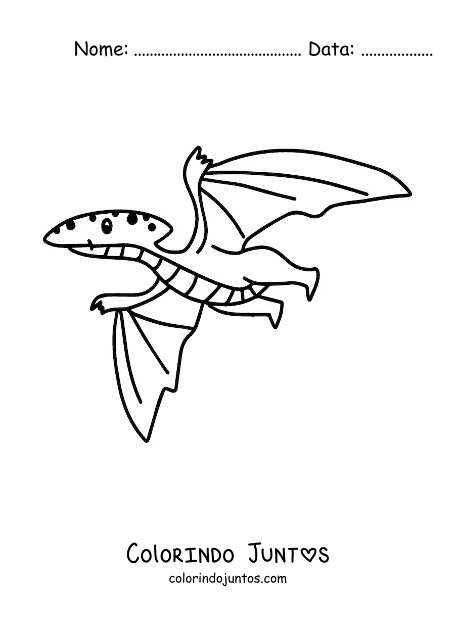 Desenho para colorir de dinossauro voador kawaii