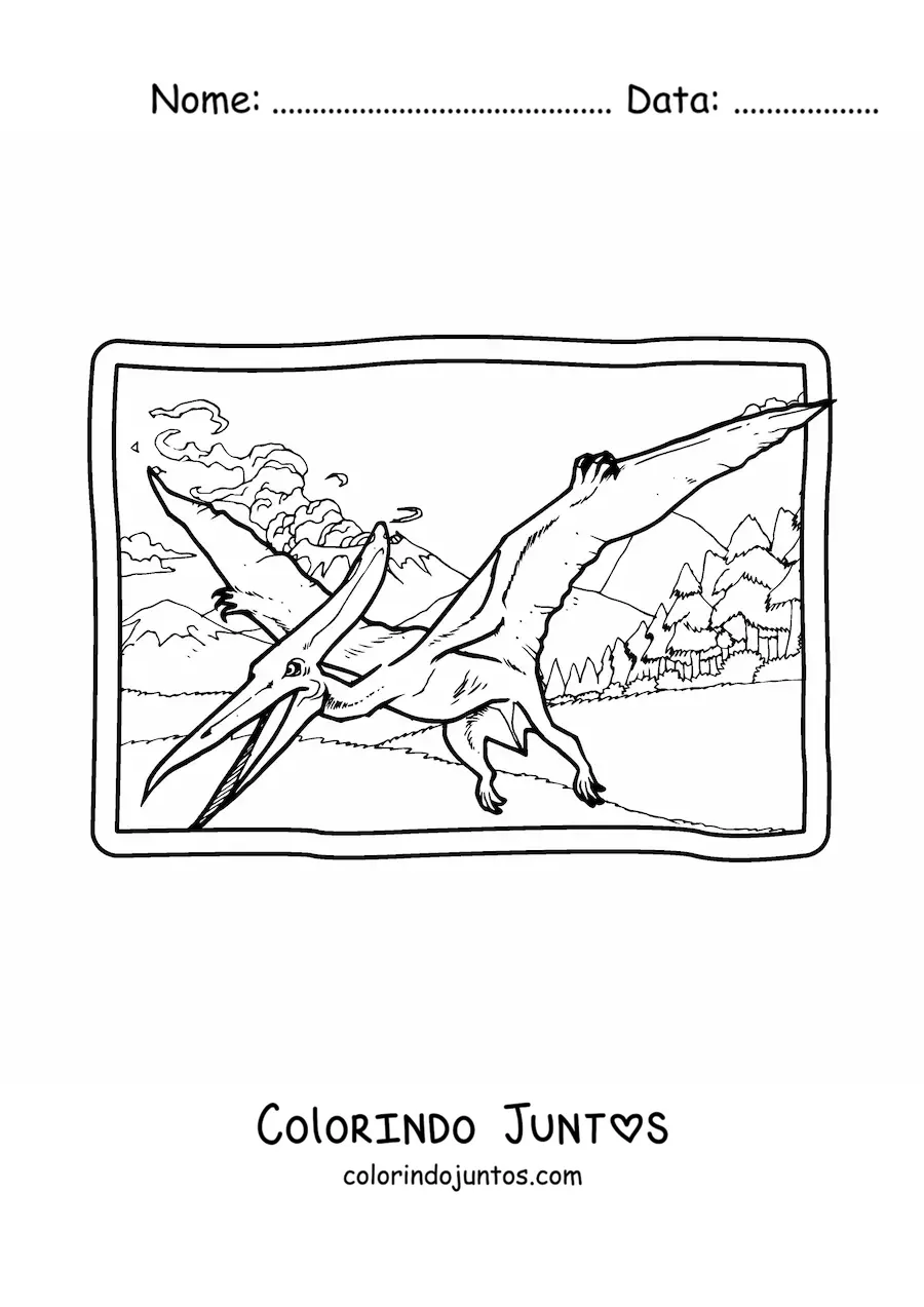 Desenho para colorir de dinossauro voador realista