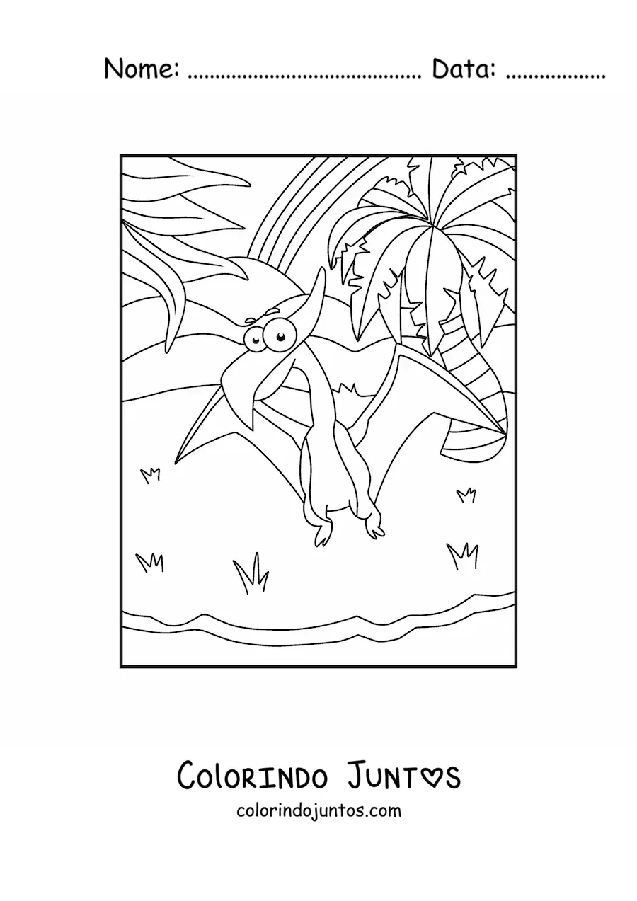 Desenho para colorir de dinossauro voador animado fácil