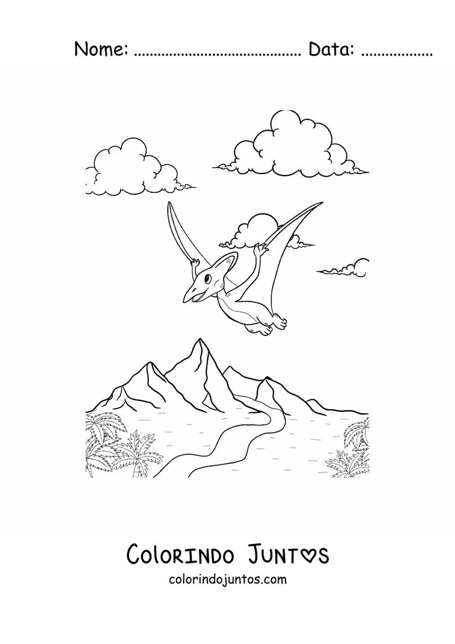 Desenho para colorir de dinossauro voador animado voando