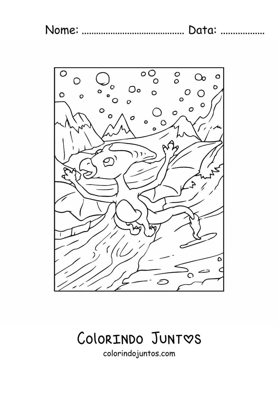 Desenho para colorir de dinossauro voador bonito voando