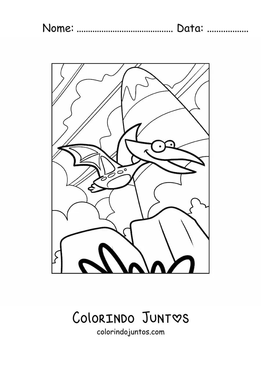 Desenho para colorir de um dinossauro voador em desenho animado