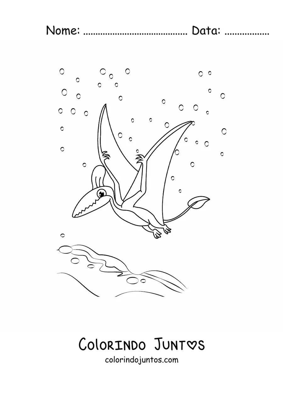 Desenho para colorir de dinossauro voador em desenho animado