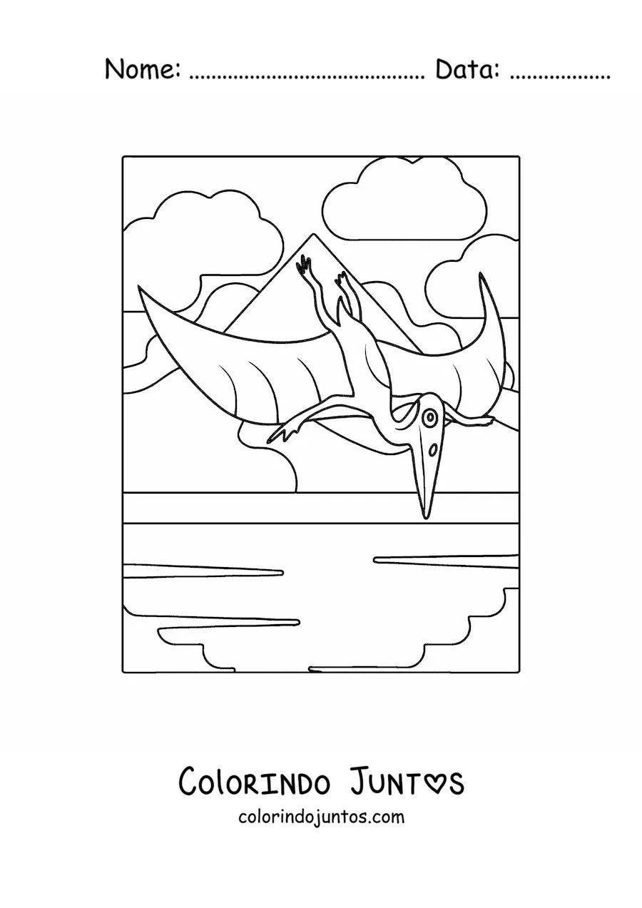 Desenho para colorir de dinossauro voador simples