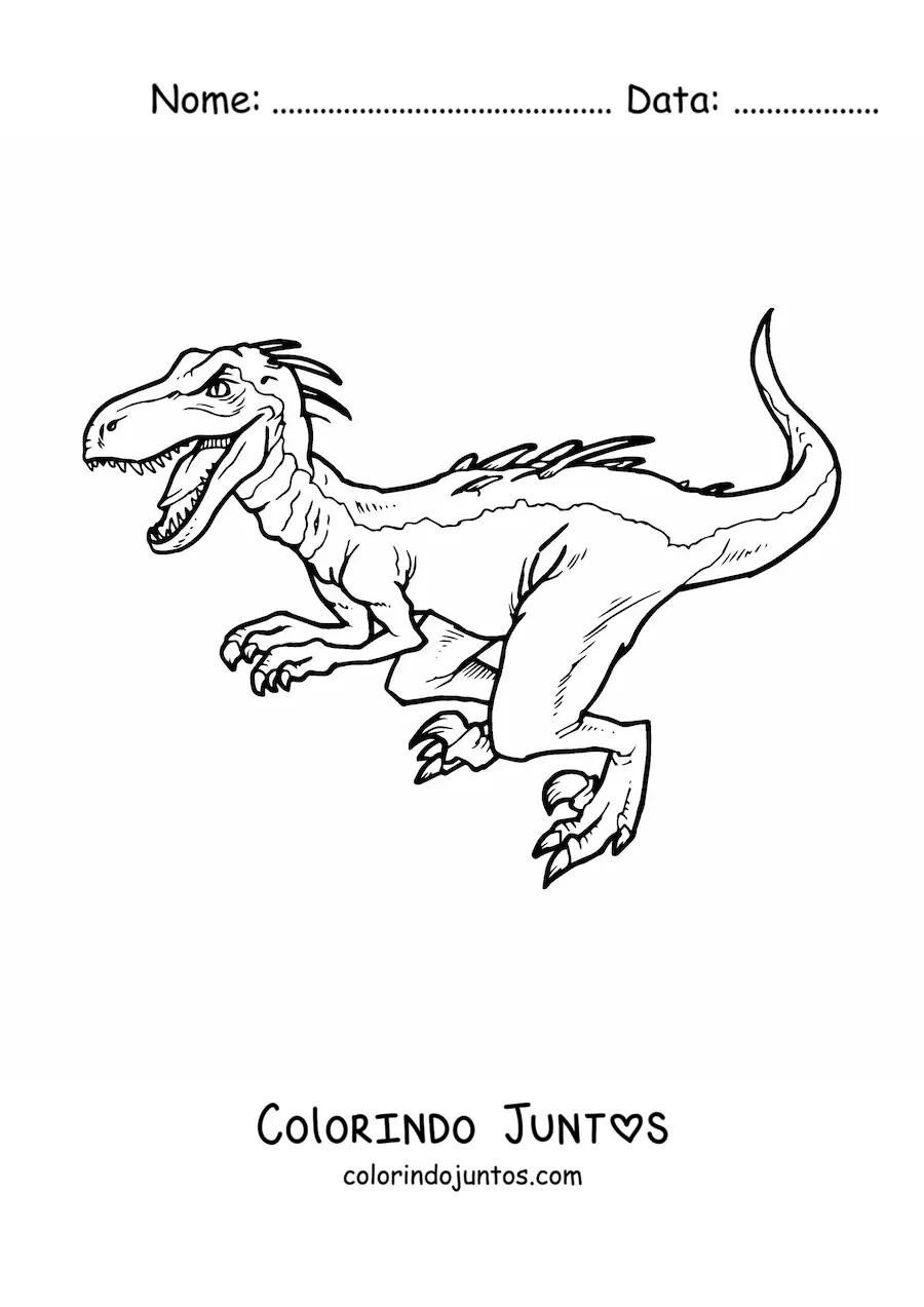 Desenho para colorir do rugido de um velociraptor