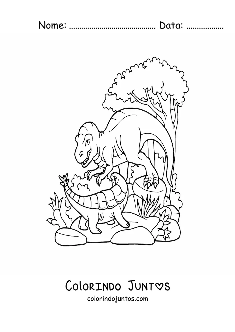 Desenho para colorir de dinossauro carnívoro vs herbívoro