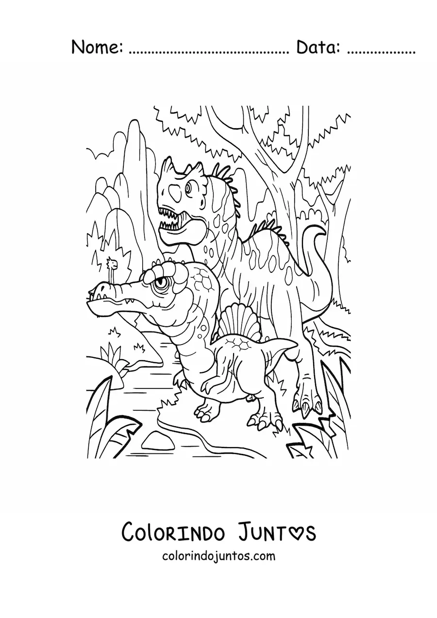 Desenho para colorir de dinossauros carnívoros perigosos