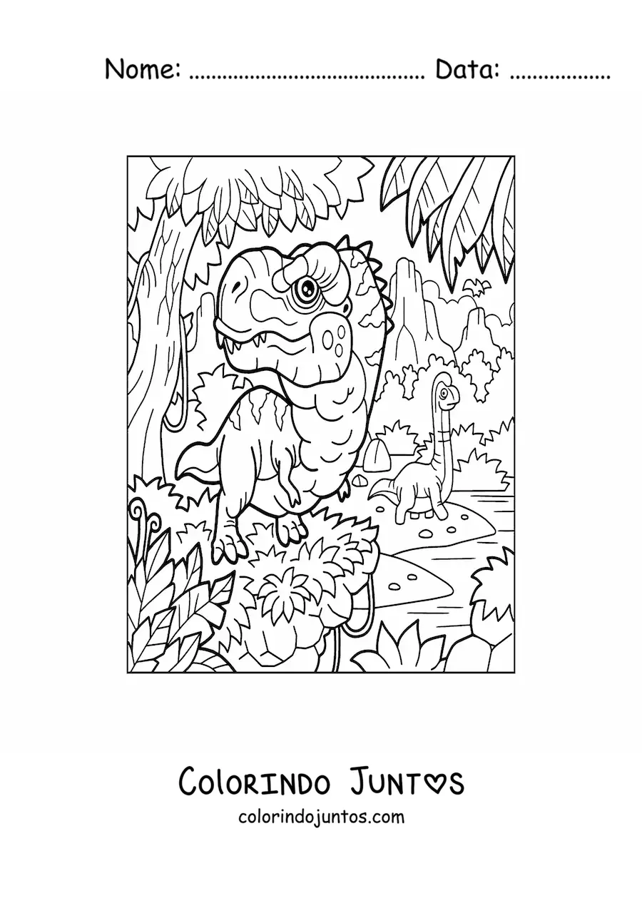 Desenho para colorir de dinossauro carnívoro bebê e herbívoro