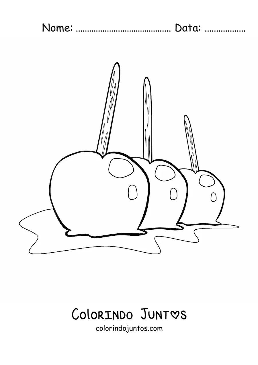 Desenho para colorir de três maçãs do amor