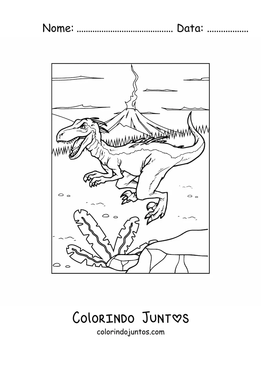 Desenho para colorir de dinossauro carnívoro pequeno e perigoso