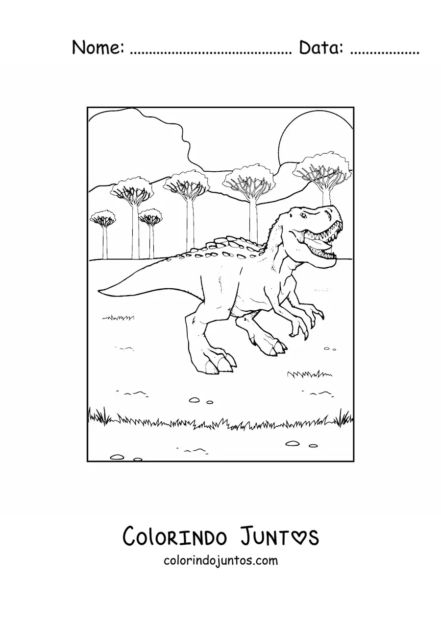 Desenho para colorir de dinossauro carnívoro perigoso rugindo