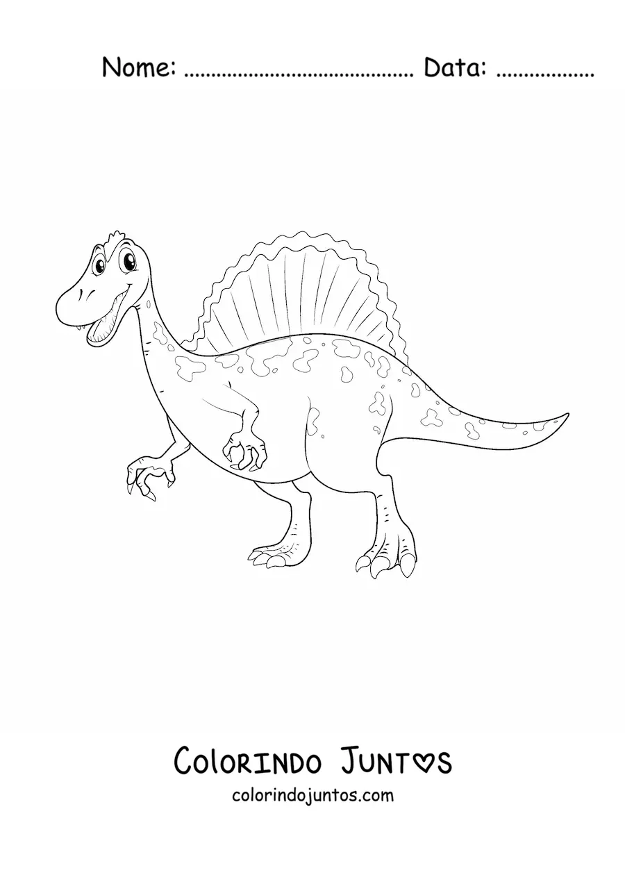 Desenho para colorir de dinossauro carnívoro animado sorrindo