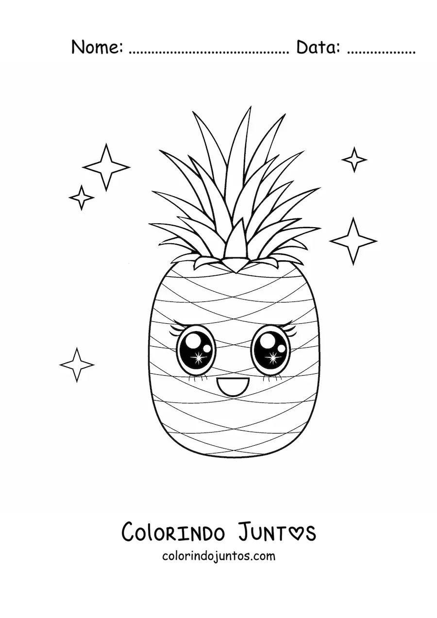 Desenho para colorir de abacaxi kawaii grande