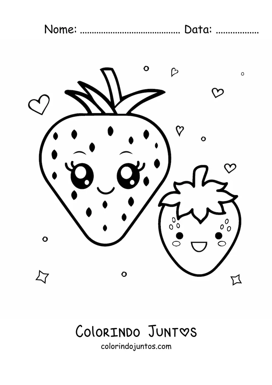 Desenho para colorir de morangos kawaii grandes