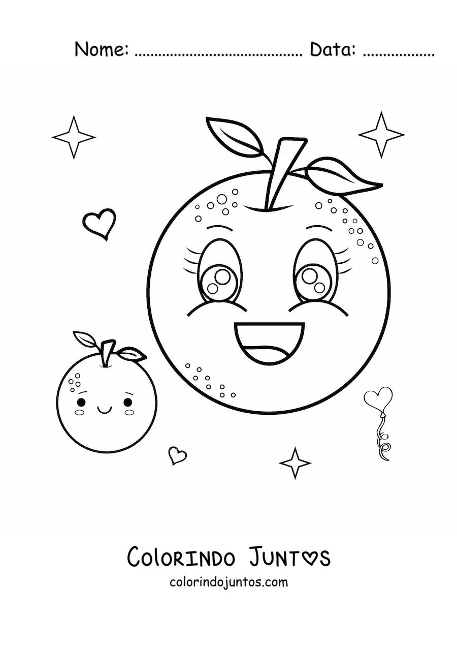 Desenho para colorir de laranjas kawaii grandes