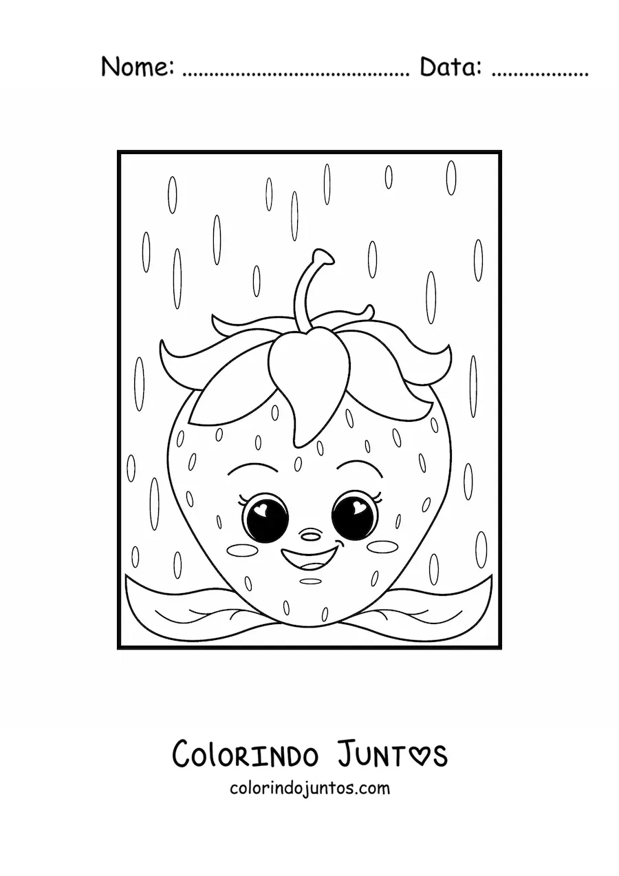 Desenho para colorir de morango kawaii animado