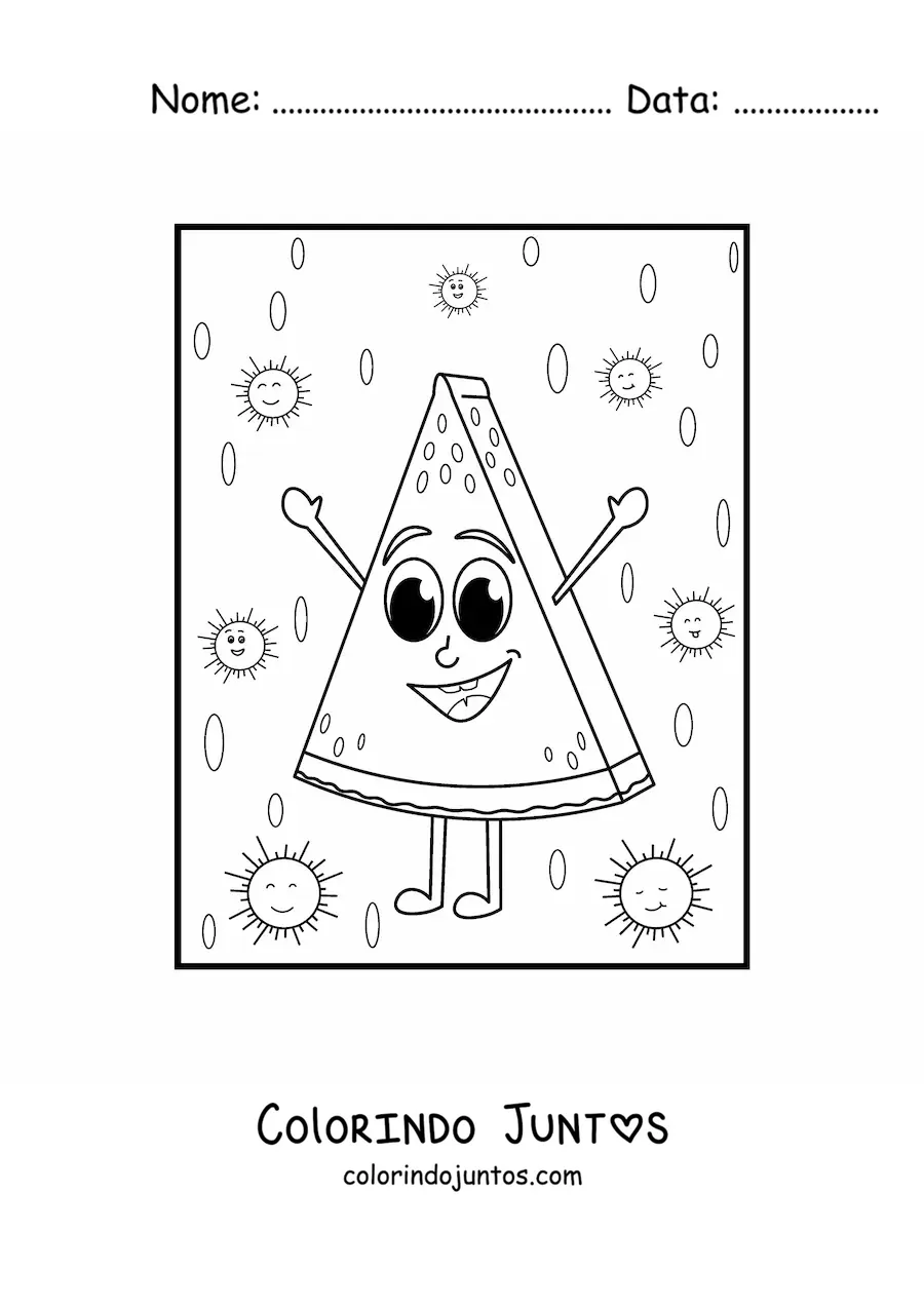 Desenho para colorir de fatia de melancia kawaii animada
