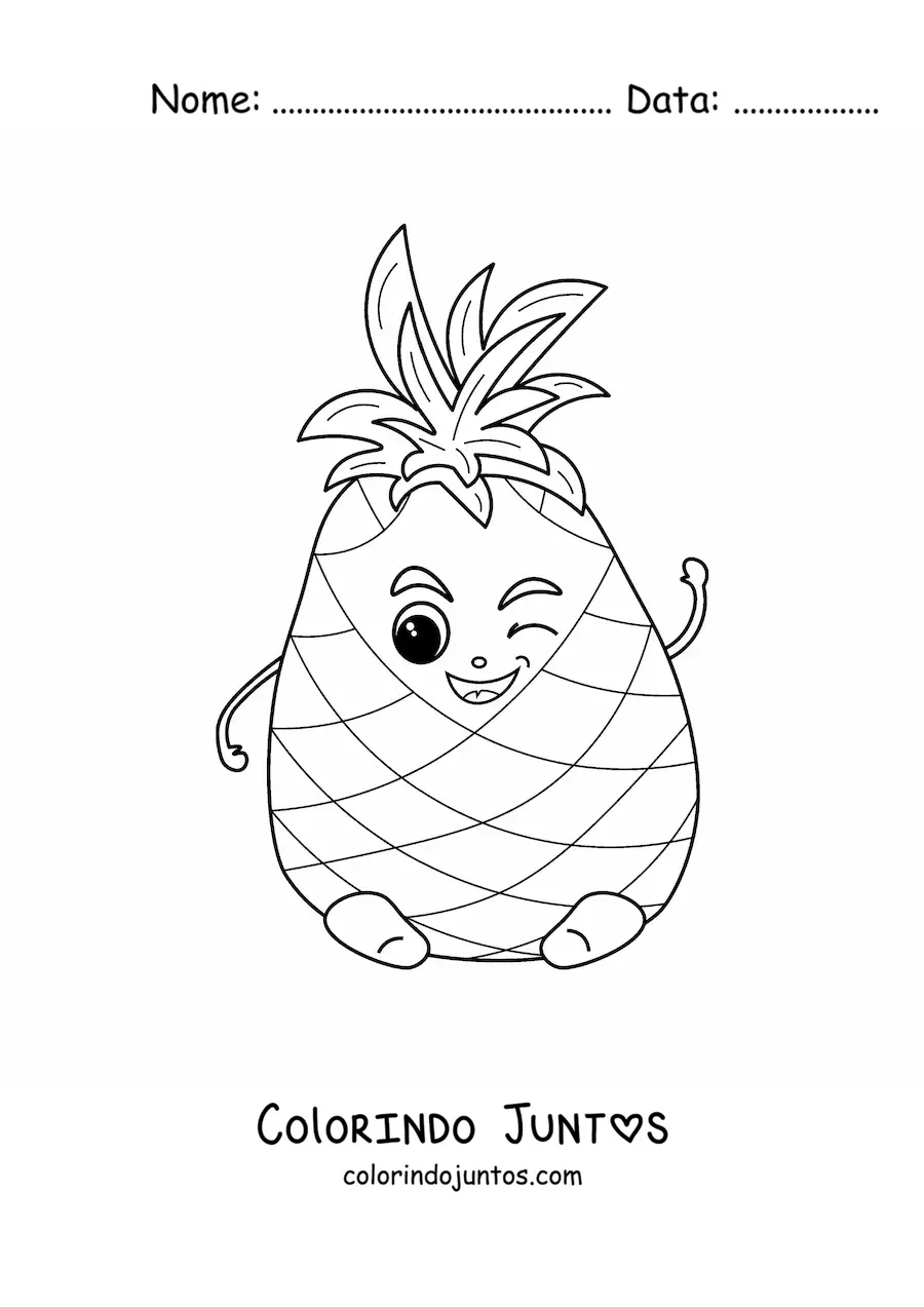 Desenho para colorir de abacaxi kawaii animado