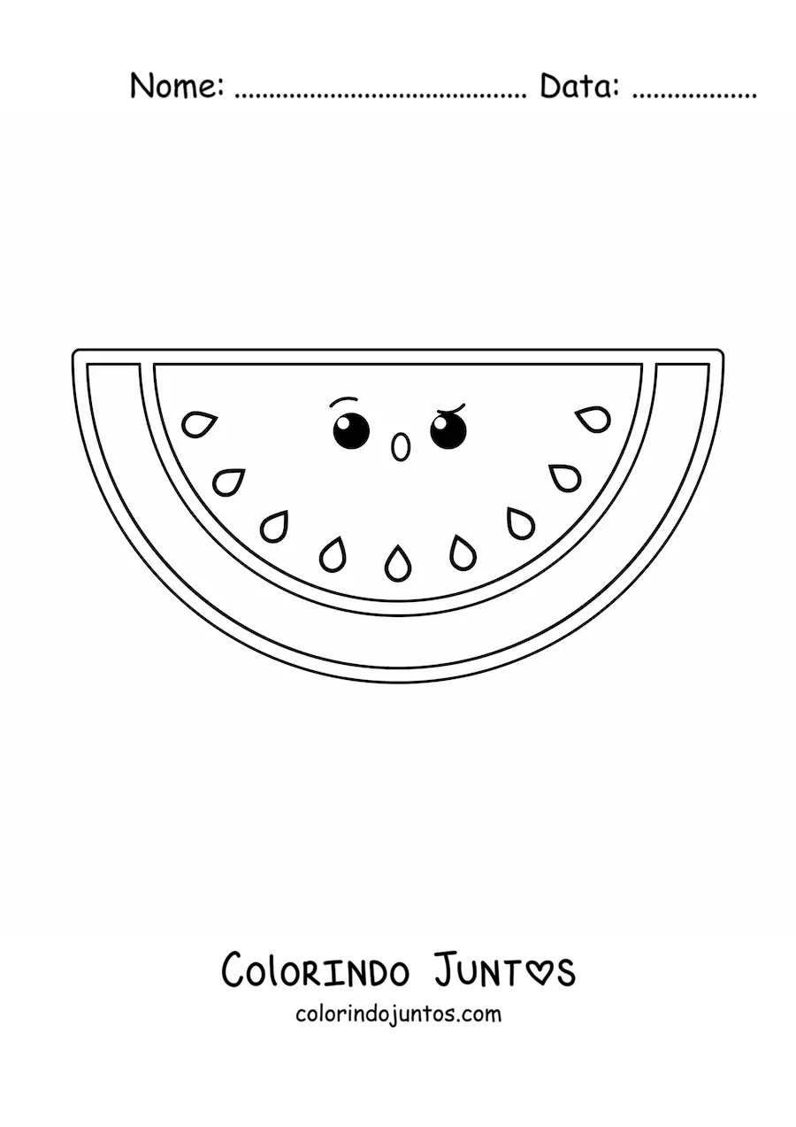 Desenho para colorir de melancia kawaii fácil