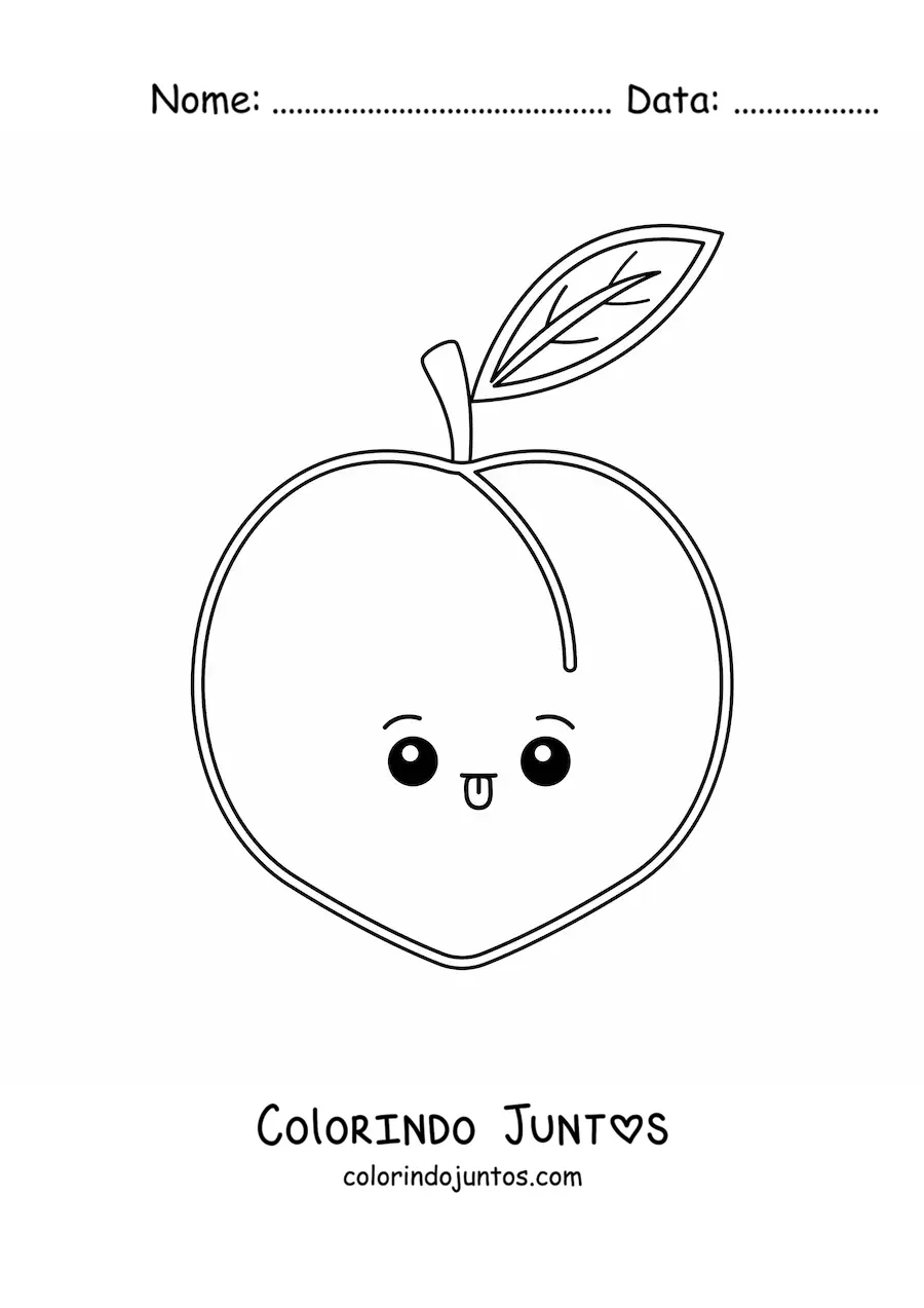Desenho para colorir de pêssego kawaii fácil