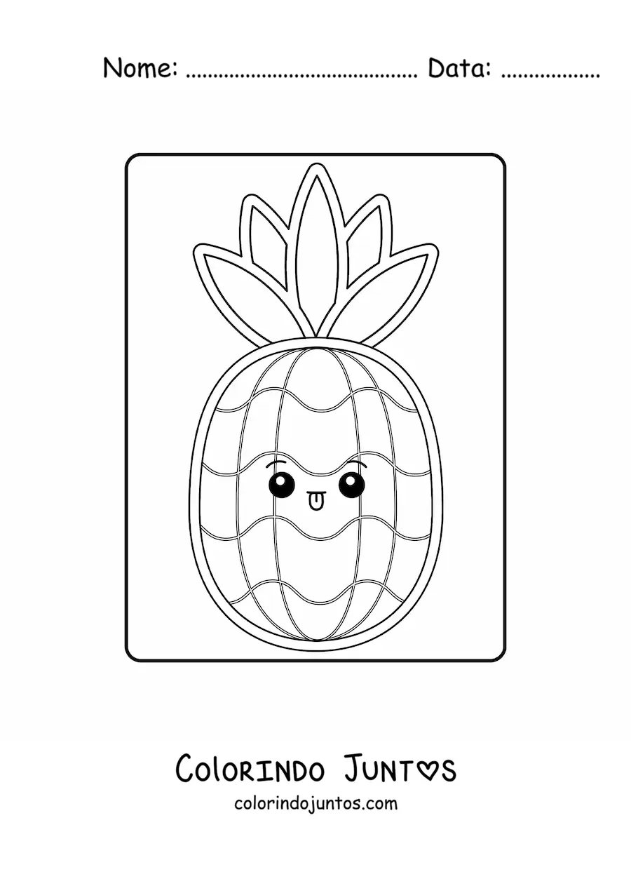 Desenho para colorir de abacaxi kawaii fácil