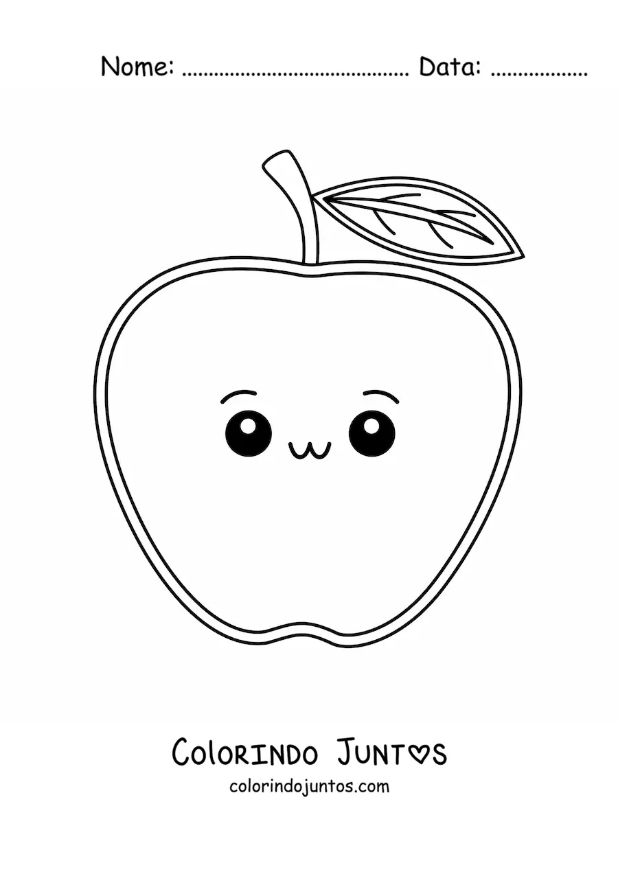 Desenho para colorir de maçã kawaii fácil