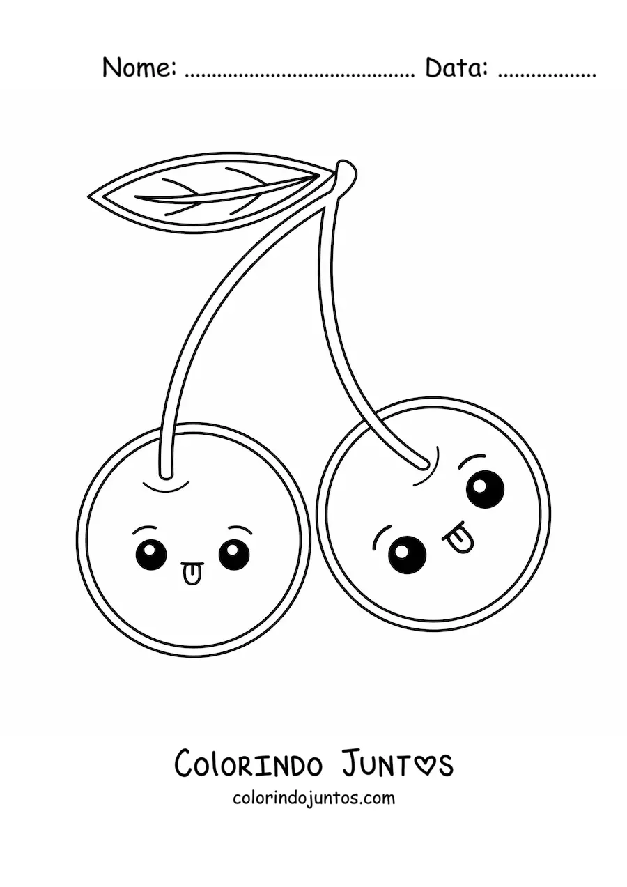 Desenho para colorir de cerejas kawaii fácil
