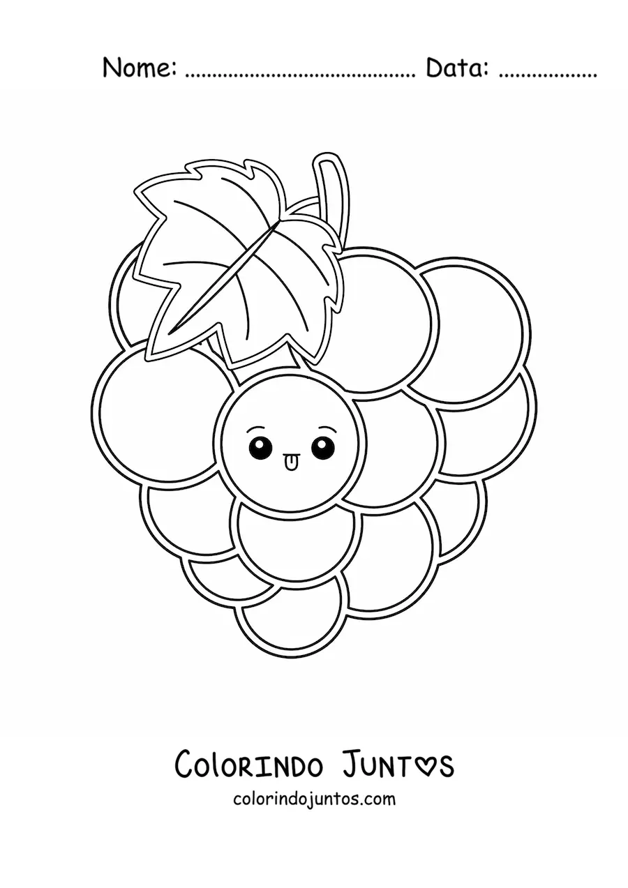 Desenho para colorir de cacho de uvas kawaii fácil