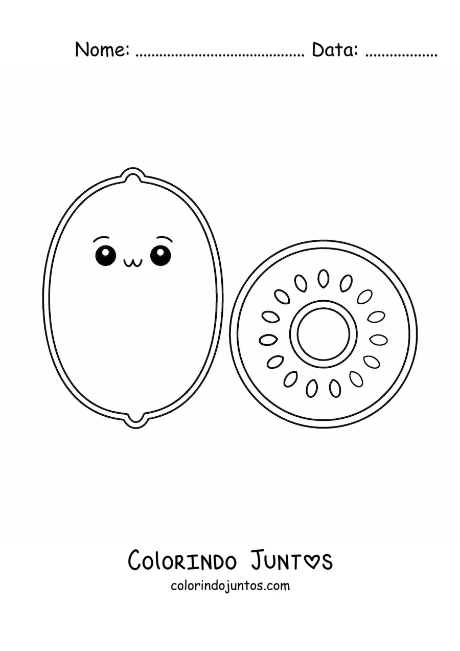 Desenho para colorir de kiwi kawaii fácil