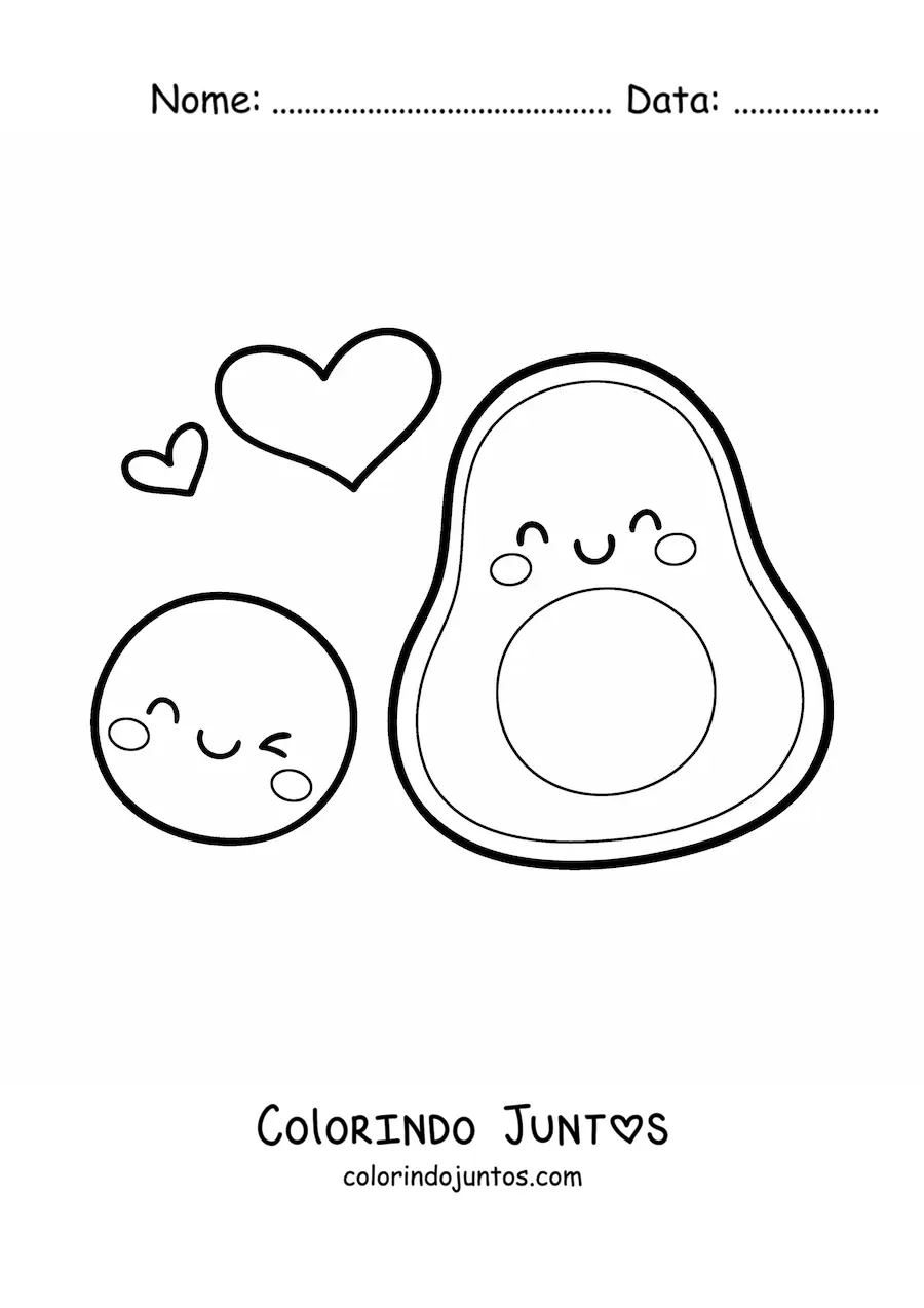 Desenho para colorir de abacate kawaii com caroço animado