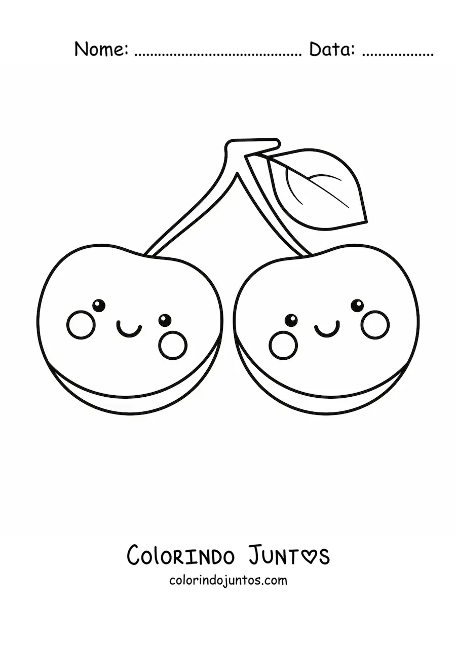 Desenho para colorir de cerejas fofas