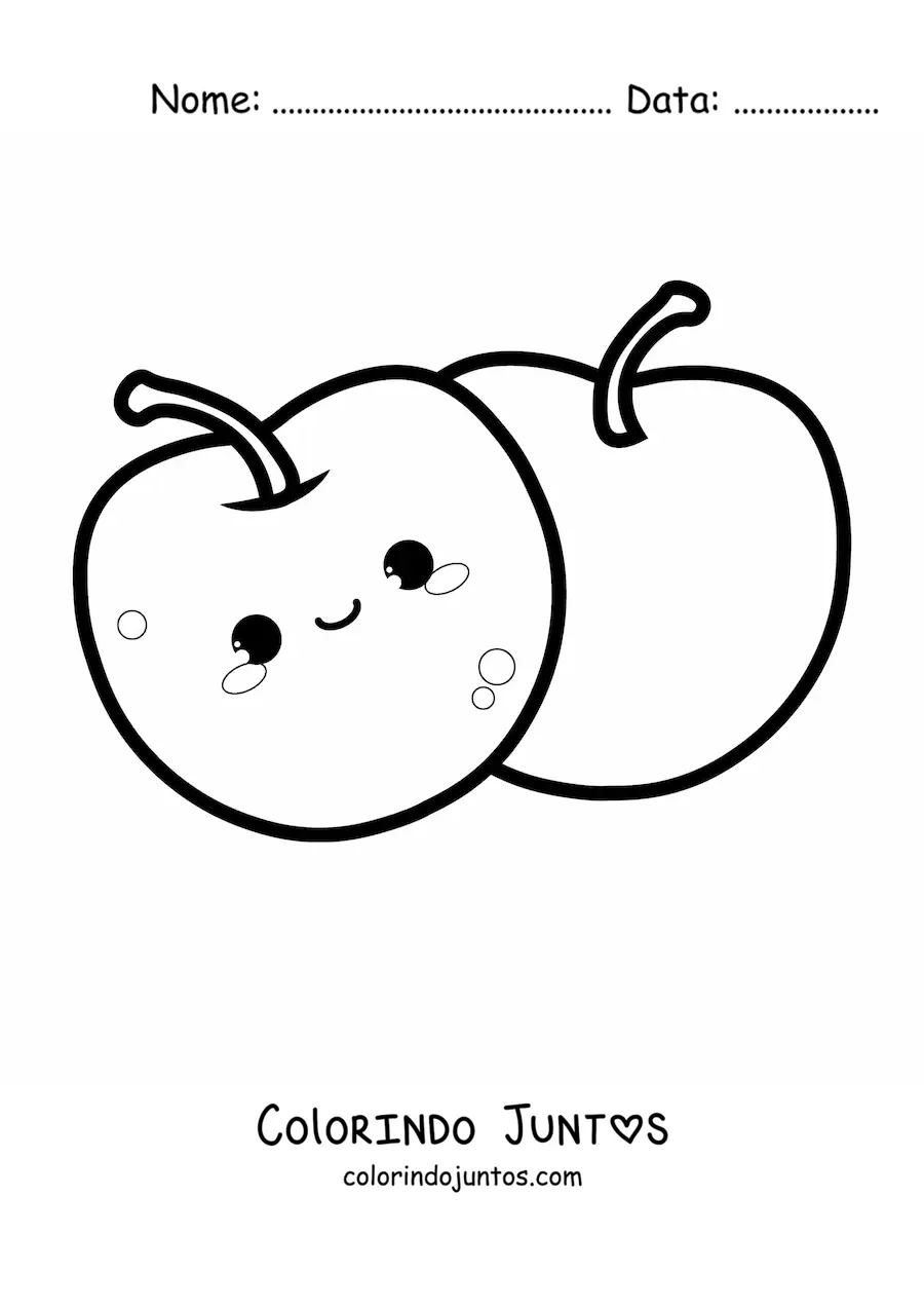 Desenho para colorir de cerejas kawaii