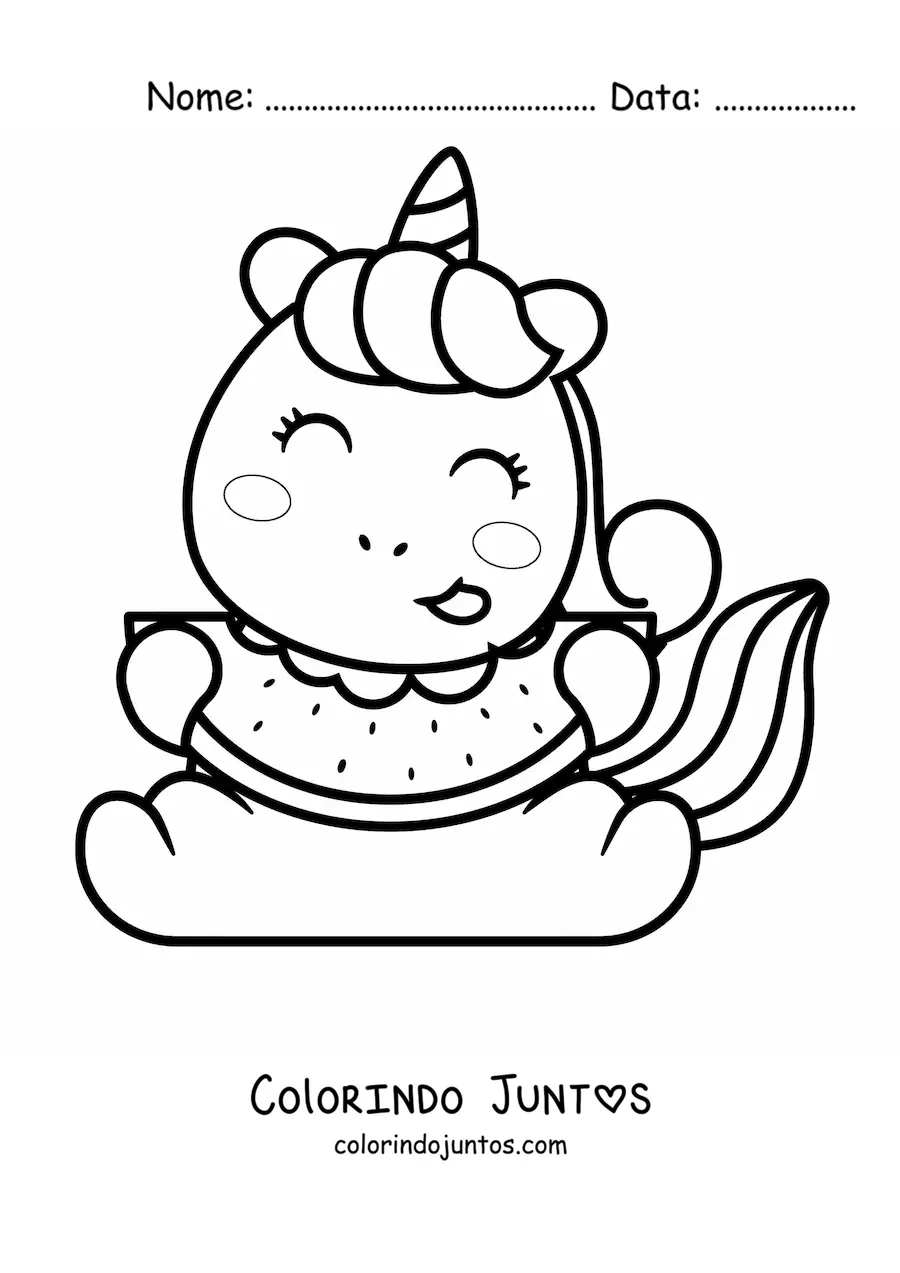 Desenho para colorir de unicórnio comendo melancia
