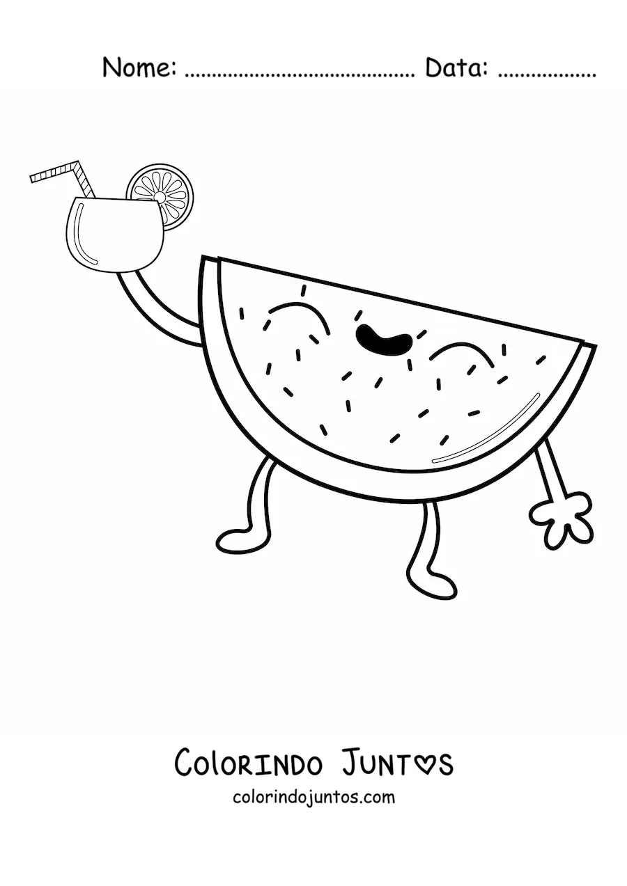 Desenho para colorir de melancia animada