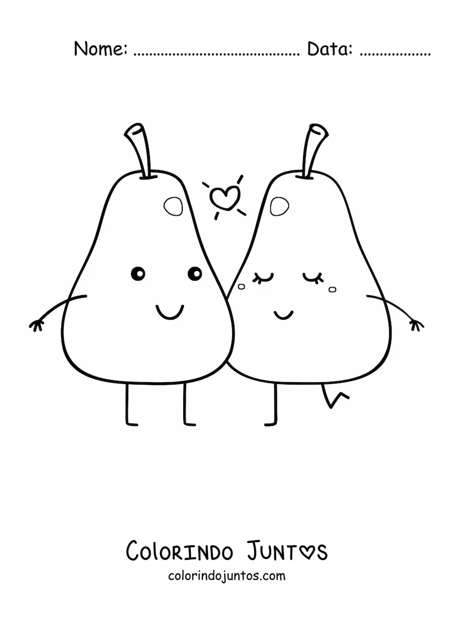 Desenho para colorir de casal de peras kawaii